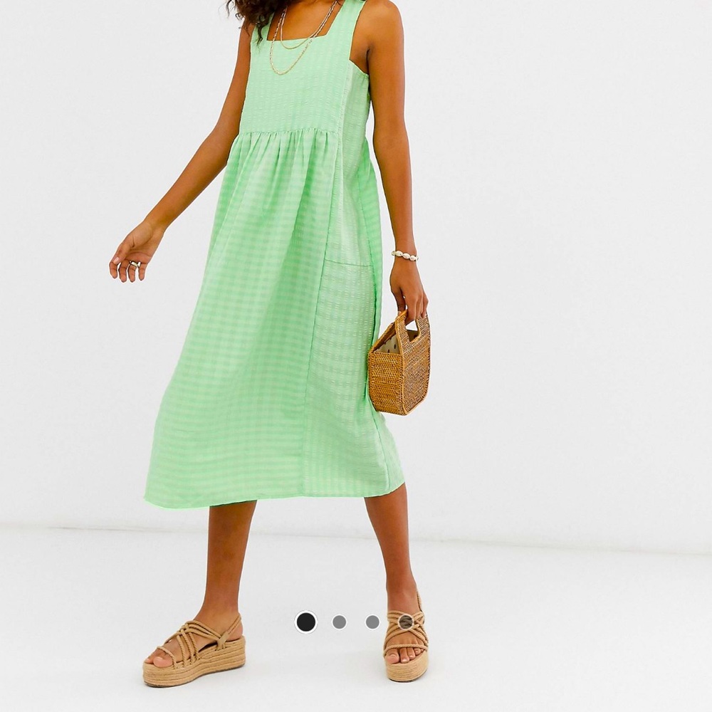 ASOS DESIGN Tall Square Neck Textured Midi Smock Sun Dress 👗
